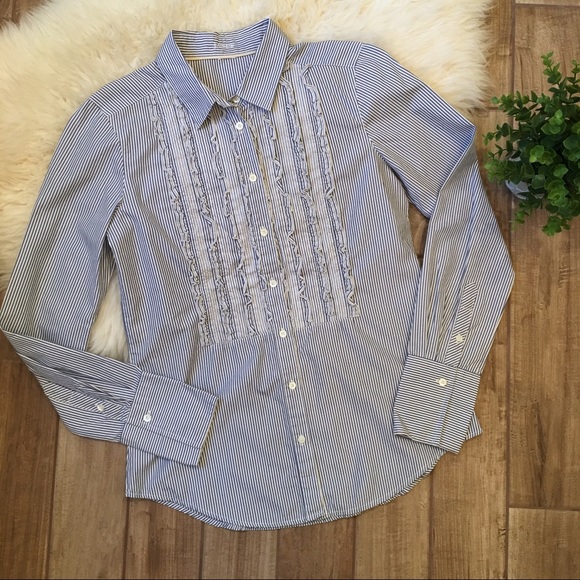 J. Crew Tops - J. Crew | striped ruffle tuxedo button down shirt